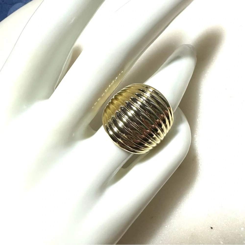 Bellezza 18k Yellow Gold over Bronze Horizontal-Ribbed Wide Band Dome Ring